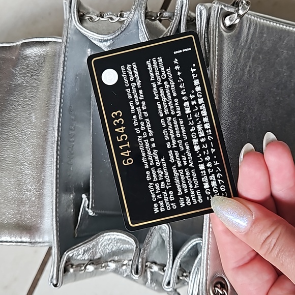 CHANEL Metallic Silver Mini Bag Chain Strap Turnlock w/Card - Picture 14 of 14